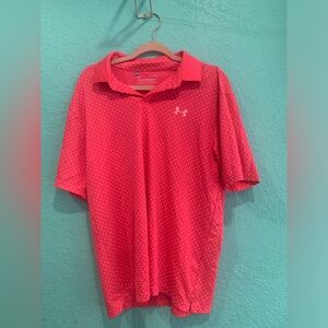 UA Under Armour Men’s neon Pink Polo polka dots performance golf resort preppy